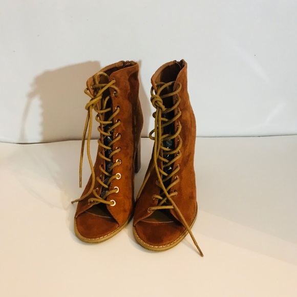 Open-Toe Lace-up Block Heeled Booties Size 8 - Picture 6 of 8